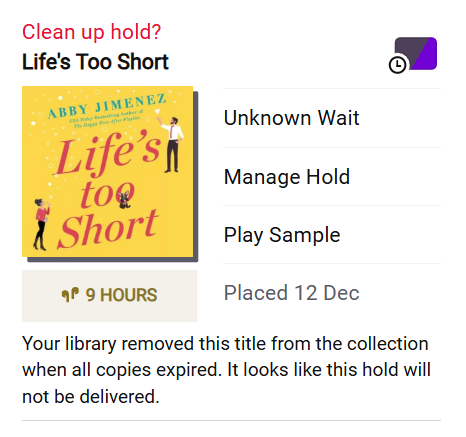 Weeded title on your Holds screen