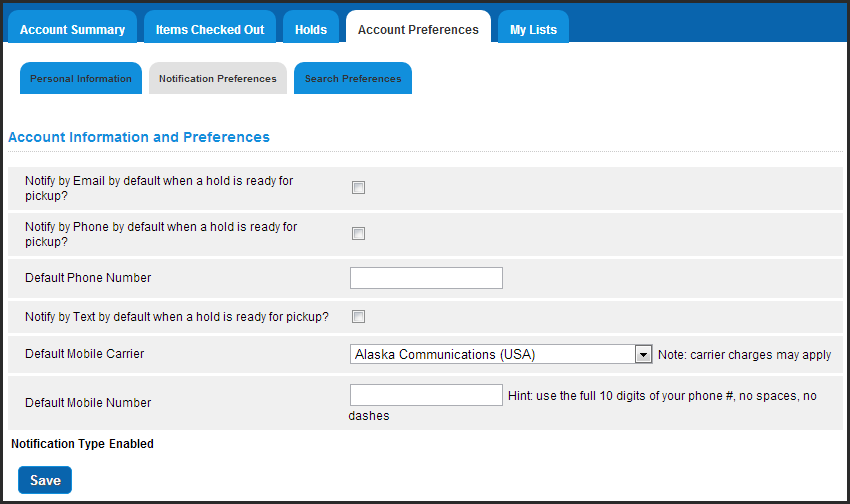 Opac MyAccount AccountPreferences NotificationPreferences.png