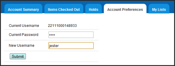 Opac MyAccount AccountPreferences PersonalInformation Username Enter-Submit.png